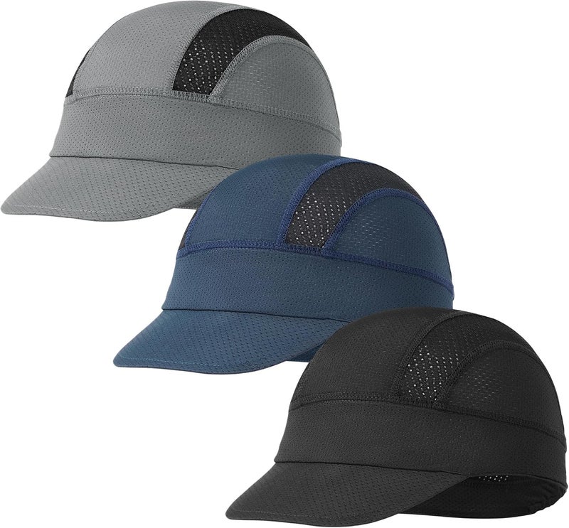 phnydreg 3Pcs Cycling Cap for Men Women Cooling Skull Cap Under Helmet Liner with Sun Visor for Summer Running Bike Outdoor Sports Multi - Image 1